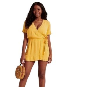 Abercrombie & Fitch Dot Short Sleeve Surplice Faux Wrap Romper